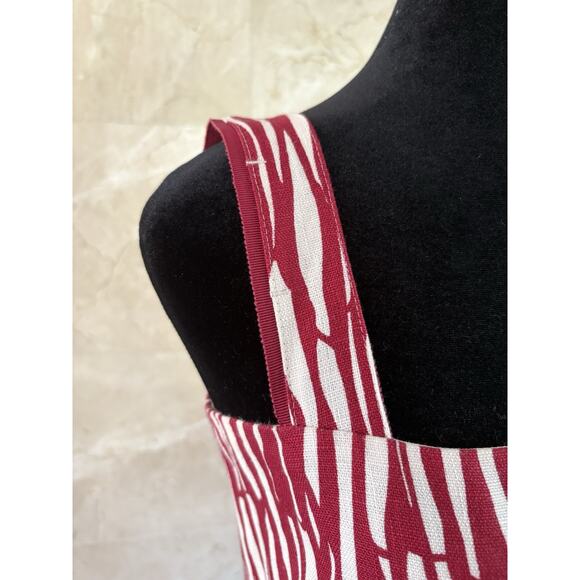 Max Mara 100% Linen Sheath Dress 6 Deep Berry Abstract Bold Minimalist Italian - Picture 6 of 15